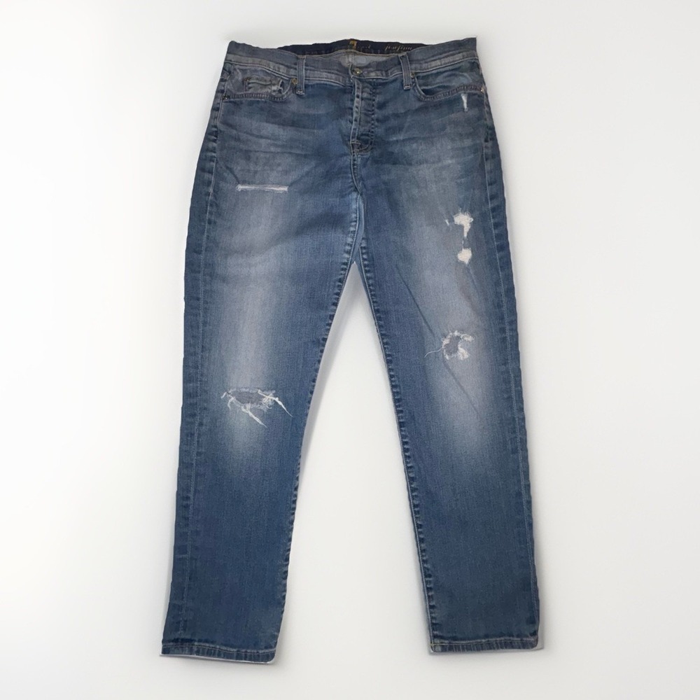 7 for all Mankind Josefina Skinny Boyfriend Jean 32x27 Mid-Rise Distressed